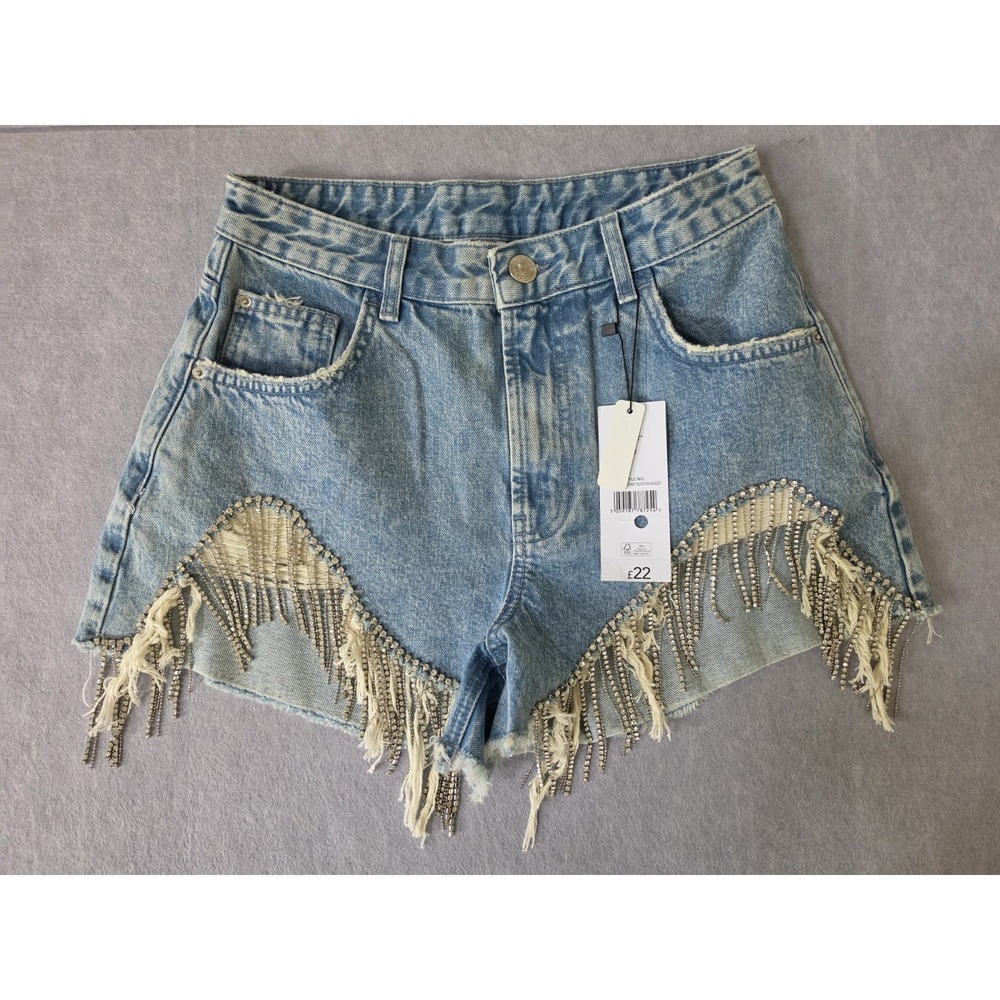 G21  Denim SZ S? Shorts w Studded Fringe Western Festival Rhinestones NWT